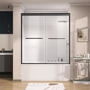 GETPRO Shower Door for Tub 56-60 in. W x 62 in. H Semi-Frameless Tub Door for Shower, Double Sliding Bypass Bath Tub Shower Glass Doors with 5/16 inch Tempered Glass Matte Black