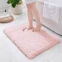 ILANGO Pink Bathroom Rugs 32" 20" Non Slip & Super Absorbent Extra Thick Soft, Washable Bath Mat for Floor, Microfiber Plush Shaggy Bath Rug with Rubber for Bathtub Shower Room Sink