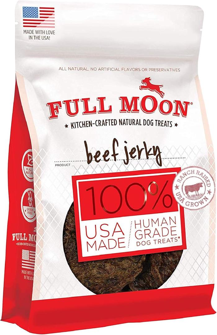 Full Moon Beef Jerky Healthy All Natural Dog Treats Human Grade Made in USA Grain Free 11 oz (EXP 12/04/26)