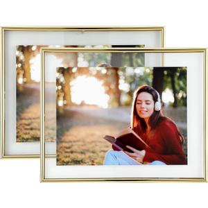 Wall Floating Frame, 8"10", Gold, 2 Set, Wall Mounting or Wall Leaning, For Photo 68, 57, 46, Classy For Mother's Day, Anniversary, Wedding, Home or Office Dcor