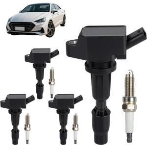 Ignition Coil Pack & Iridium Spark Plug Set Compatible with Hyundai Sonata 2015-2019, Santa Fe 2017-2020, Tucson 2016-2021, Kia Optima 2016-2020, Sorento 2.0L 2.4L, UF764 & 93175 Replacement