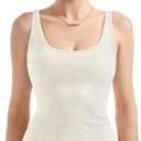 SUUKSESS Women Padded Cotton Ribbed Long Tank Tops 2025 Summer Going Out Basic Scoop Neck Cami Tops (Medium, Cream White)
