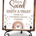 Boho Rainbow Wooden Sign,Love is Sweet Enjoy a Treat Sign, Dessert Table Sign,Desk Decor Sign with stand, Wedding Party Dessert Table Home Office Desk Cubicle Shelf Decor, 5x5 inches-A44 (Complete)