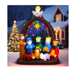 8FT Christmas Inflatables Nativity Scene Outdoor Decorations with LED Lights, Large Christmas Jesus Blow Up Yard Decorations Nativity Sets for Garden Lawn Church Display Xmas Decor