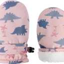 Toddler Mittens Lined Fleece Snow Gloves for Boys Girls Kids Winter Ski Gloves Baby Mittens (4-6 Years, Pink Dinosaur)