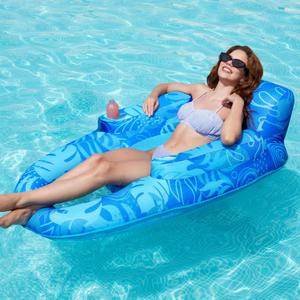SLOOSH Premium Inflatable Pool Floats Lounger Adult, Fabric Pool Floaties Lounge with Cup Holders Backrest Recliner for Pool Party (Blue)