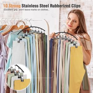 Premium Curved Clothes Hanger with 10 Clips: Space-Saving Organizer for Yoga Pants and Leggings - Ideal for Clothing Retailers, Closet Organization, 20 Pack, Black