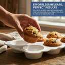Hiceeden 2 Pack Ceramic Muffin Pans, 6 Cups Non-stick Muffin Tin Cupcake Baking Pans with Handles for Muffin Cakes, Egg Tarts, Mousse, Pot Pie, Jelly