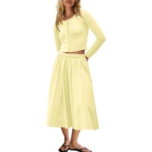 Panadila Womens 2 Piece Lounge Sets Matching Vacation Outfits Ribbed Button Down Cardigan and Elastic Waist Skirt Sets, XL