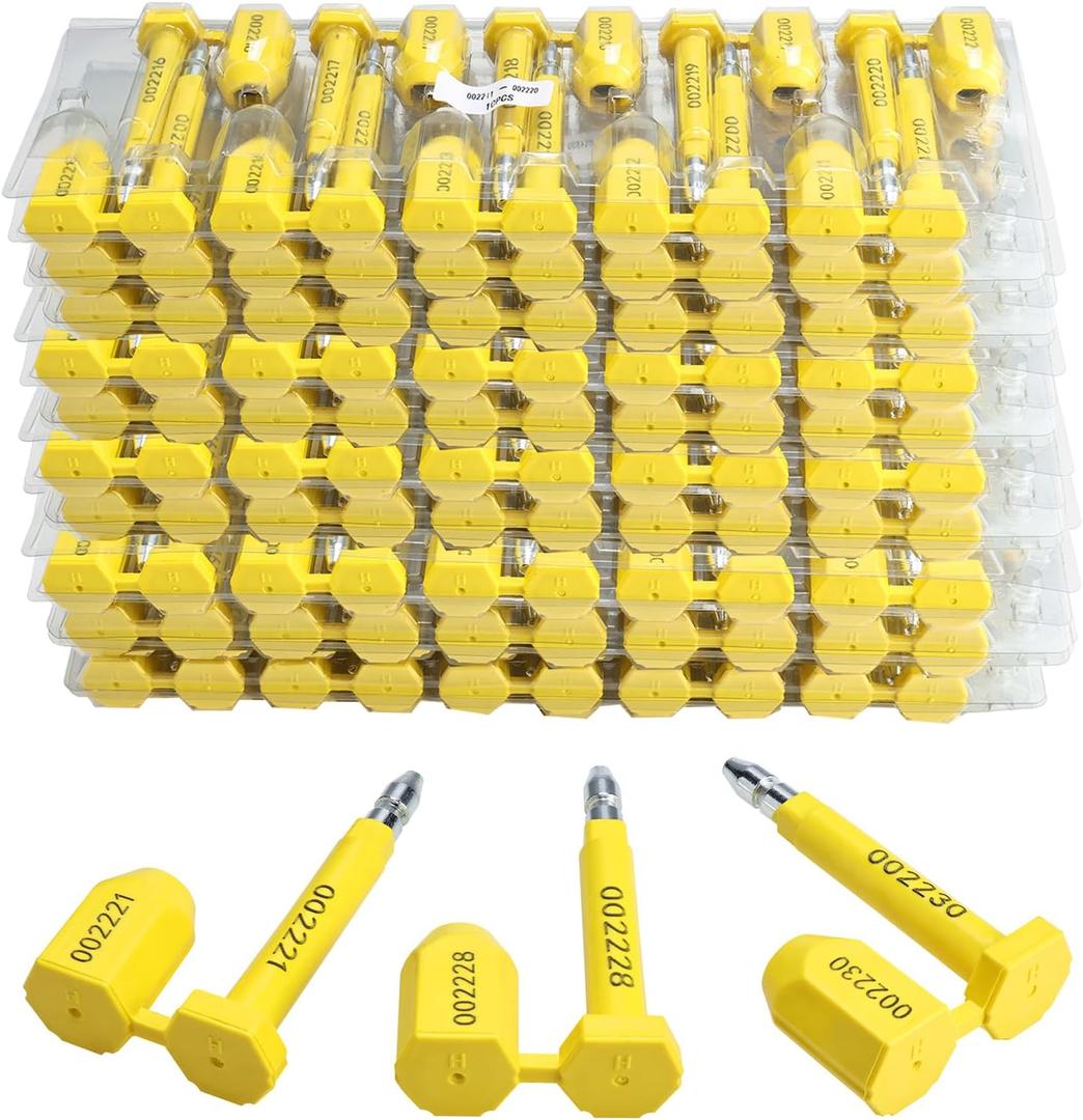 NovelBee 100 pcs Bolt Seals for Containers,Metal Seals for Container,Shipping Container Locks,Shipping Seal with Print Progressive Numbering for Cargo Containers,Truck Trailers (Yellow)