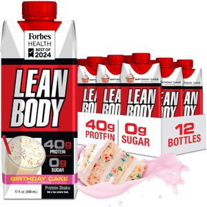 Lean Body Protein Shake - Birthday Cake (12 Drinks, 17 Fl. Oz. Each), Best By JUL 03/26