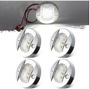 Partsam 4 Pcs 3 Inch Round White LED Marine Boat Lights Transom Stern Anchor Deck Courtesy Light For Pontoon Fishing Boat Kayak Sailboat IP67 Waterproof, 12V DC
