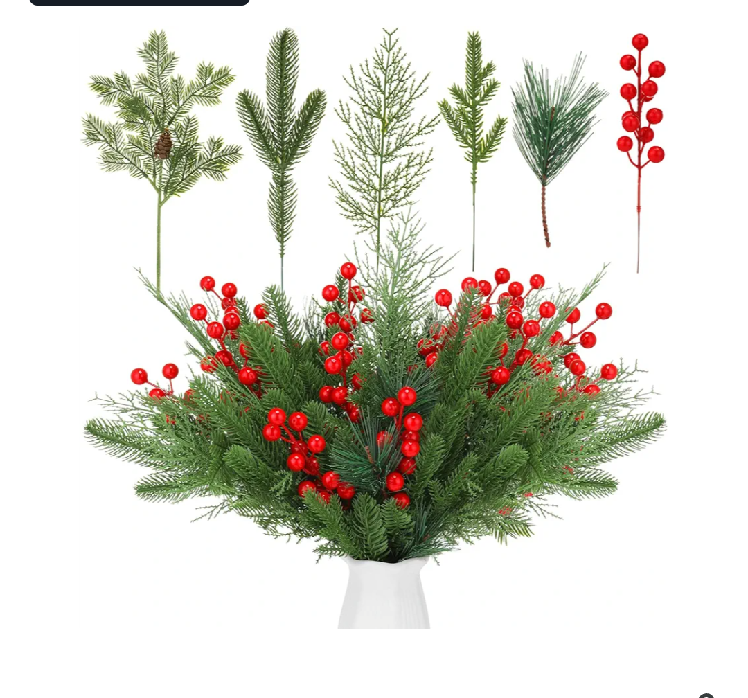 60 Pcs Artificial Pine Branches Christmas Greenery Stems Pine Picks Xmas Stems Pine and Cypress Branches Red Berries Christmas Holiday Decoration, DIY Christmas Garland Wreath
Amazon's Choice