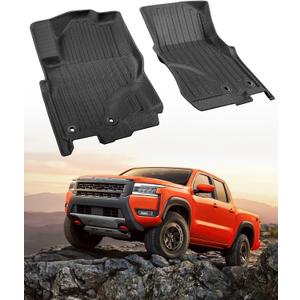 All Weather Guard Floor Mats for Nissan Frontier 2022 2023 2024 2025, Heavy Duty Front Row Liners Custom Fit for Crew/King Cab (S/SV/SL/PRO-X/PRO-4X), Black Anti-Slip Waterproof Carpet Car Accessories