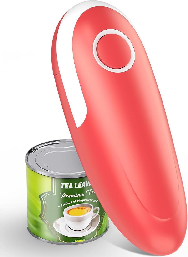 Electric Can Opener, One-Touch Automatic Can Opener Fits All Can Sizes, Hands-Free&Smooth Edge Battery operated Can Opener with Magnetic Cover Catch for Kitchen & Seniors Arthritis (Red)