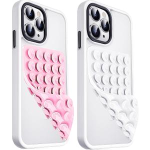 Anteel 2 Pack Double Sided Silicone Suction Cup Phone Case Mount, Hands-Free Strong Grip Silicon Phone Holder for Selfies and Videos, Non Slip Phone Accessories (LightPink&White)