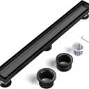 EXF Linear Shower Drain 36 Inch Matte Black with Reversible Flat & Tile Insert Cover, Stainless Steel Rectangle Shower Floor Drain with Hair Catcher, Adjustable Feet
