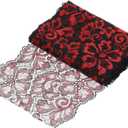 MECCANIXITY 7.1 Inch Wide 5 Yard Lace Ribbon Floral Pattern Black+Red Lace Trim Ribbon for Sewing Making,and DIY Crafts,Gift Wrapping,Wedding Decor