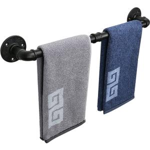 NearMoon Industrial Pipe Towel Bar, Heavy Duty Bathroom Hardware Towel Holder Accessory, Wall Mounted DIY Rustic Iron Bathroom Towel Rack Holder (18 Inch, Black)