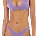 Generic Women's Sexy Two Piece Swimwear Triangle Plunging Neck Push Up High Cut Cheeky Thong Bikini Set Solid Color Swimsuit, S