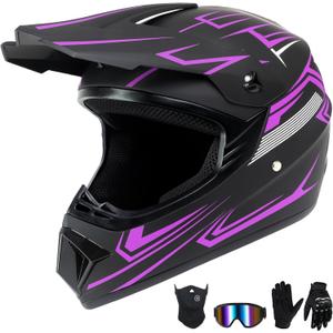 Adult Off-Road Motorcycle Helmet, Dot Approved Full Face Helmet, Equipped with Sun Visor and Detachable Inner Liner, Fashionable and Lightweight Design. (Purple, Large)