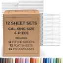 Bulk Case Pack of 12 Sheet Sets - (12) Complete Sheet Sets - Bulk Cal King Bedding - Wholesale Case Pack for Hotels, Spa & Airbnbs - Deep Pocket & Wrinkle Free - Cooling & Breathable - Cal King, White
