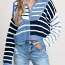 Saodimallsu Womens Striped Cropped Sweater Color Block Zip Up Long Sleeve Mock Neck Loose Pullover Jumpers
