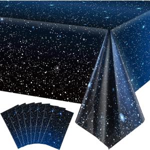8 Pieces Space Tablecloth Starry Night Tablecloth Decorations Plastic Galaxy Table Cover Space Stars Theme Party Supplies for Birthday Home Decorations, 54 x 108 Inch