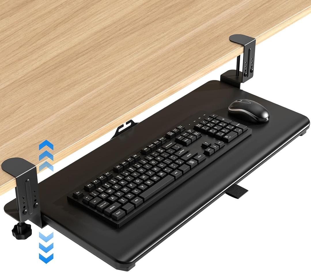Rfiver Keyboard Tray Under Desk Pull Out with C Clamp Mount, 25.6 (30 Including Clamps) x 13 Inch Slide-Out Platform Computer Drawer Mouse for Typing, Black