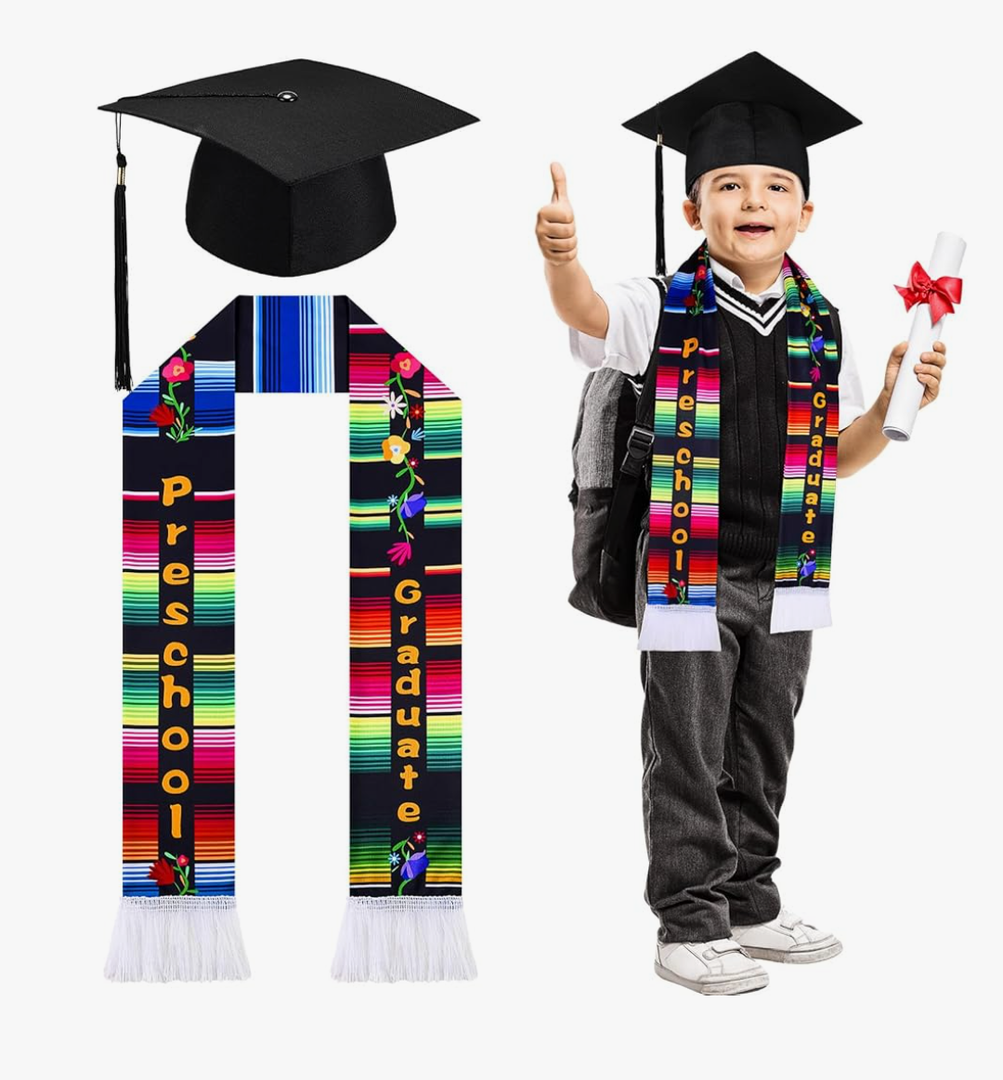 Ramede Mexican Kids Graduation Cap Stole Set Class of 2025 Mexican Sash Hat with Tassel for Graduation Days Gift