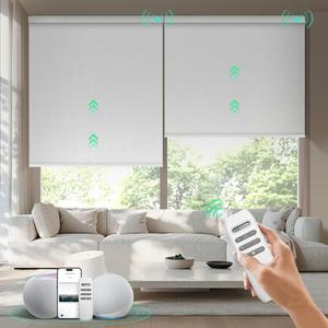 HeyBlinds Motorized Blinds with Remote, 100% Blackout Smart Blinds, Automatic Shades for Windows Compatible with Alexa Google and Homekit, Custom Size(Manner-Snow White BO)