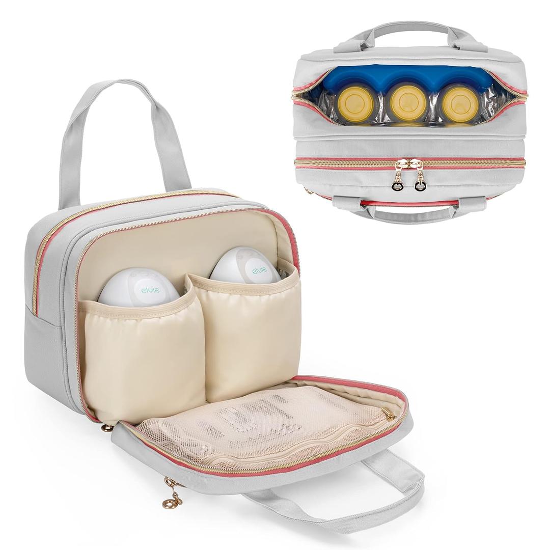 Damero Wearable Breast Pump Bag Compatible with Elvie, Willow and Momcozy Breast Pumps, Carrying Bag Case for Most Wearable Pumps, Bottles, Parts and Ice Pack, Patent Design