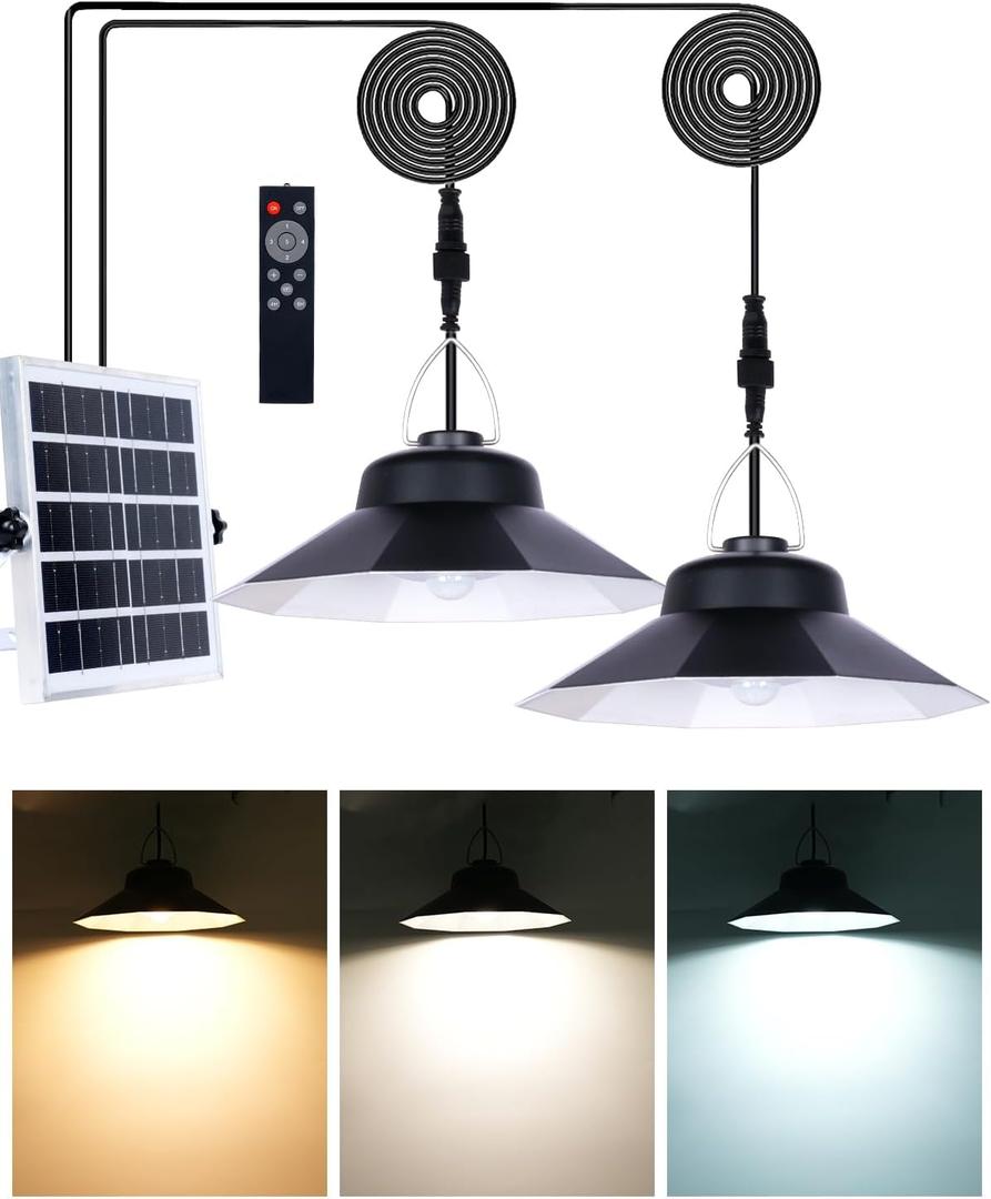 Solar Pendant Light Outdoor Indoor, 1200LM Solar Shed Light with Motion Sensor/Timer/5 Lighting Modes, Waterproof LED Solar Lights for Inside House, Gazebo, Patio, Barn (Dual Lamps)