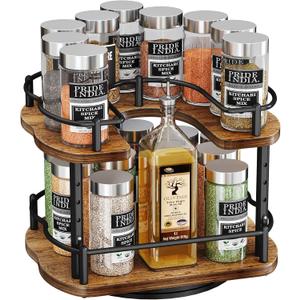 Lazy Susan Organizer Spice Rack - Spice Organization for Cabinet Height Adjustable Rotating Lazy Turntable, Pantry Kitchen Wood Revolving Seasoning Organizer (Vintage, 9 Inch)