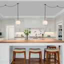 Mid Century Modern Pendant Light Fixture, Milk Glass 7 Globe Hanging Light with Dimmable Switch and Plug in for Kitchen Island Dining Room Bedroom Living Room, 2 Pack, 16ft Bulb Included