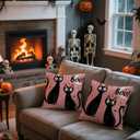 Halloween Black Cat Throw Pillow Covers 2 Pack, 18x18 Inch Double Sided Printed Linen Cushion Covers for Sofa Couch, Spooky Moon Stars Design Decorative Pillowcases for Fall Holiday Home Decor