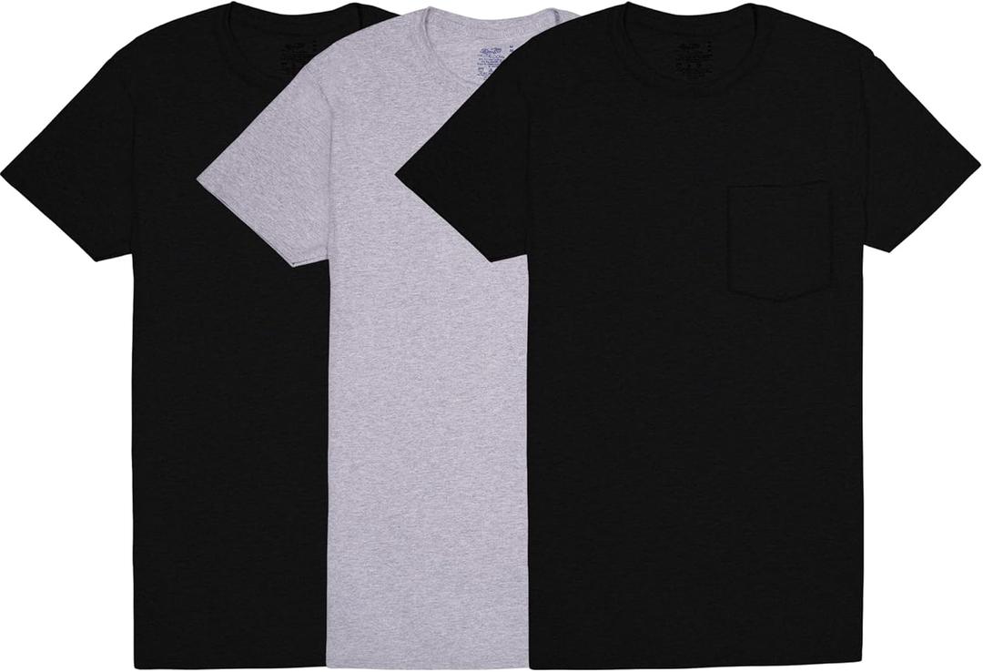 Fruit of The Loom Mens Pocket Tee Undershirts, Moisture Wicking & Tag Free, Short Sleeve Pocket T-Shirts (L)