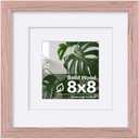 Egofine 8x8 Picture Frame Made of Solid Wood with Plexiglass, Display Pictures 4x4/6x6 with Mat or 8x8 Without Mat for Tabletop and Wall Mounting, Peach Pink