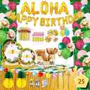 323 Luau Party Decorations, Hawaiian Party Decorations Kit For Adults - "ALOHA"&"HAPPY BIRTHDAY" Banner, Balloons, Cake Topper, Straws, Table Skirt, Dinnerware Set For 25 Guests (Tropical)