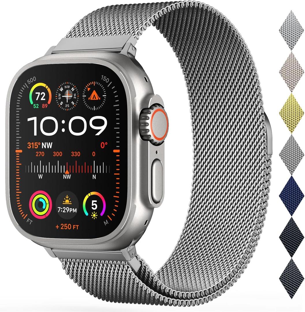 Stainless Steel Milanese Loop Compatible with Apple Watch Band 38mm 40mm 41mm 42mm（series 10) men and women, Mesh Loop Magnetic Clasp Replacement for iWatch Bands Ultra Series 10 9 8 7 SE 6 5 4 3 2 1，Titanium