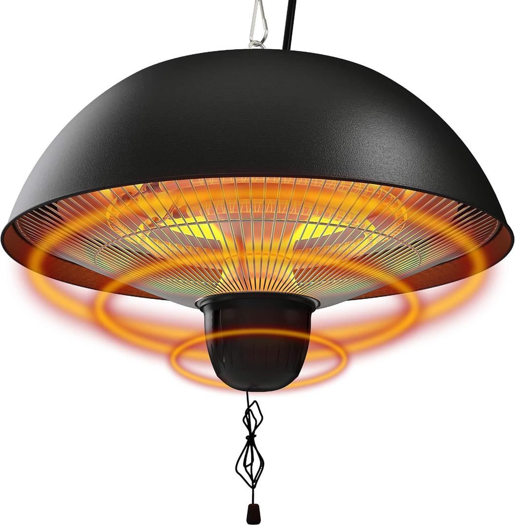 Hanging Patio Heater, Outdoor/Indoor Electric Infrared, Ceiling Heater with 3 Adjustable Modes 600W/900W/1500W. (Black)