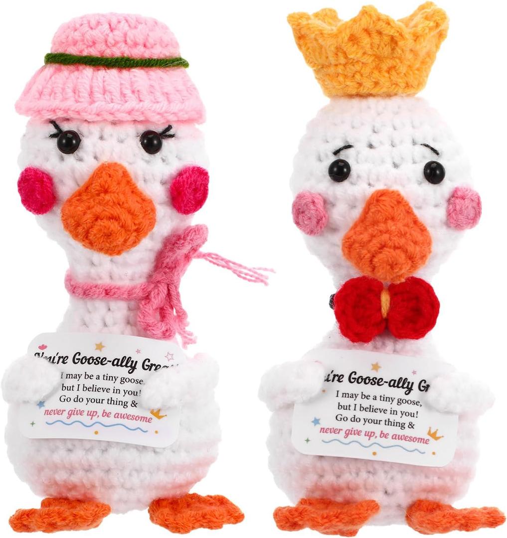 3 x 2 Pack Positive Crochet Animals with Encouraging Messages, Cute Emotional Crochet Goose Easter Basket Stuffers, Inspirational Mother's Day Galentines Birthday Graduation Gift for Women