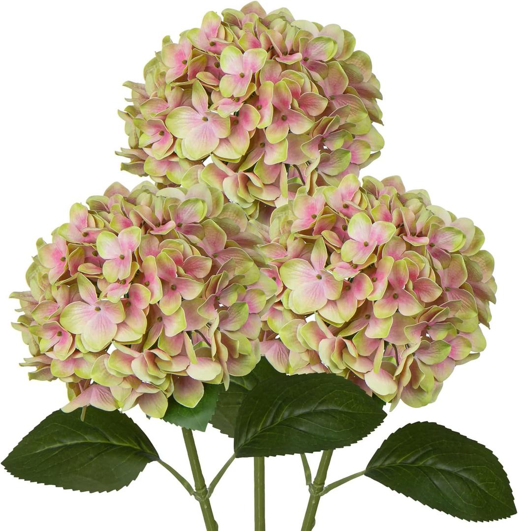 DILATATA Fake Hydrangeas Real Touch Hydrangea Flowers 26" Large Artificial Hydrangea Flowers Silk Hydrangea for Wedding Bouquet, Home, Party, Store, 3 (Green Pink #3)