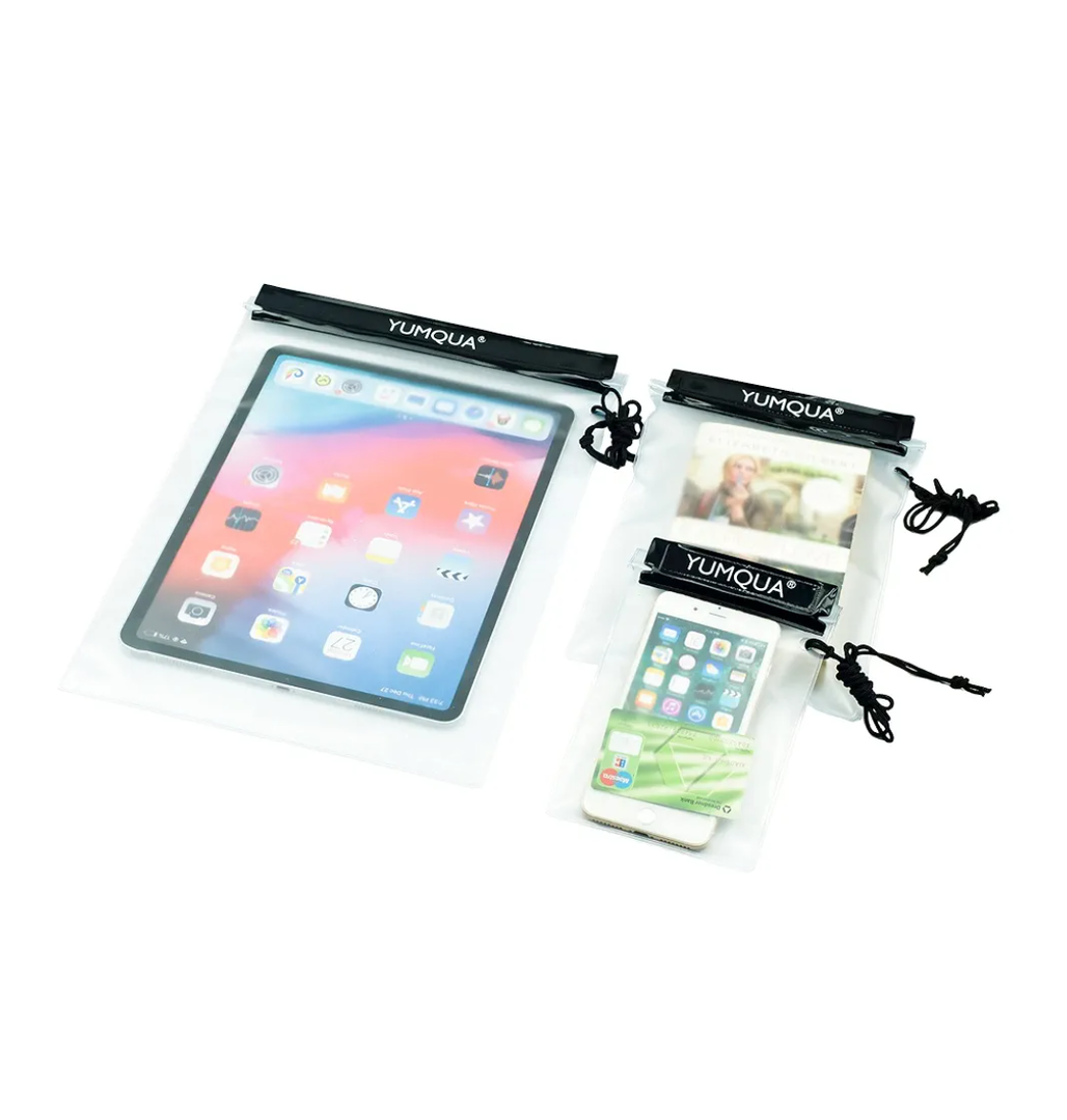 YUMQUA Clear Waterproof Bags 5 Pack Set, Watertight Pouch Holder for Document Map Camera Mobile Phone Car Key, fits Kayaking Boating Hiking Water Sports, Yellow