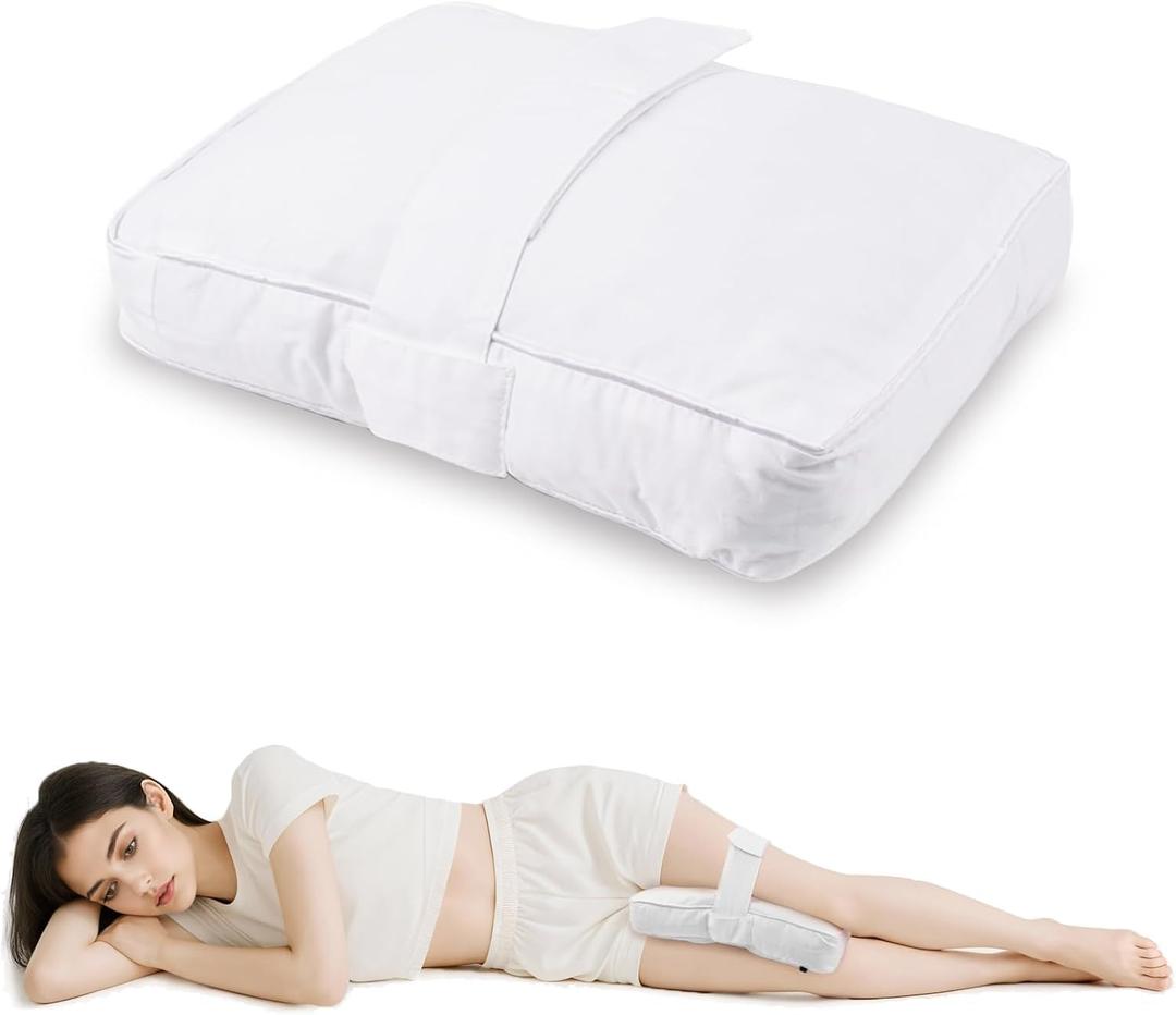 Knee Pillow for Side Sleepers, Fully Support Thighs and Knees for Required Knee Separation - Leg Support Pillow with Soft Straps for Side Sleeping Between Legs Aligns Spine (White)