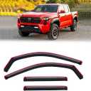 - in-Channel Rain Guards for Toyota Tacoma 2024-2026 Double/Crew cab, Window Visor Shields Vent Deflector Shade Wind Dark Smoke 2025 24 25 26, Tape-On Inside-Mount, 4PCS