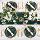 Nervure 175PCS Green Plastic Plates - Disposable Green Gold Party Plates & Pre Rolled Napkins with Cutlery for 25 Guests, 50Plates, 75Silverware, 25Cups, 25Napkin for Wedding & Party & St Patricks Day