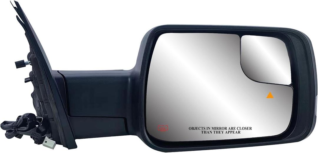 Passenger Right Side Door Mirror Power and Heated Glass with Signal Light and BLIS Puddle Light Manual Folding Textured Back Cover for RAM 1500 from 2019 to 2024, Large