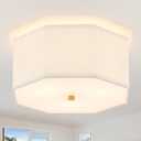 Modern Drum Semi Flush Mount Ceiling Light Fixture Modern 3-Lights Gold Drum Ceiling Lighting Vintage Linen Ceiling Lamp for Laundry Room, Kitchen, Basement, Dining Room, Bedroom