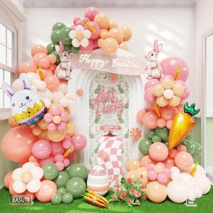 Easter Balloon Garland Arch Kit, 143PCS Happy Easter Party Decorations with Rabbit Carrot Balloons for Spring Birthday Party Baby Shower Decorations